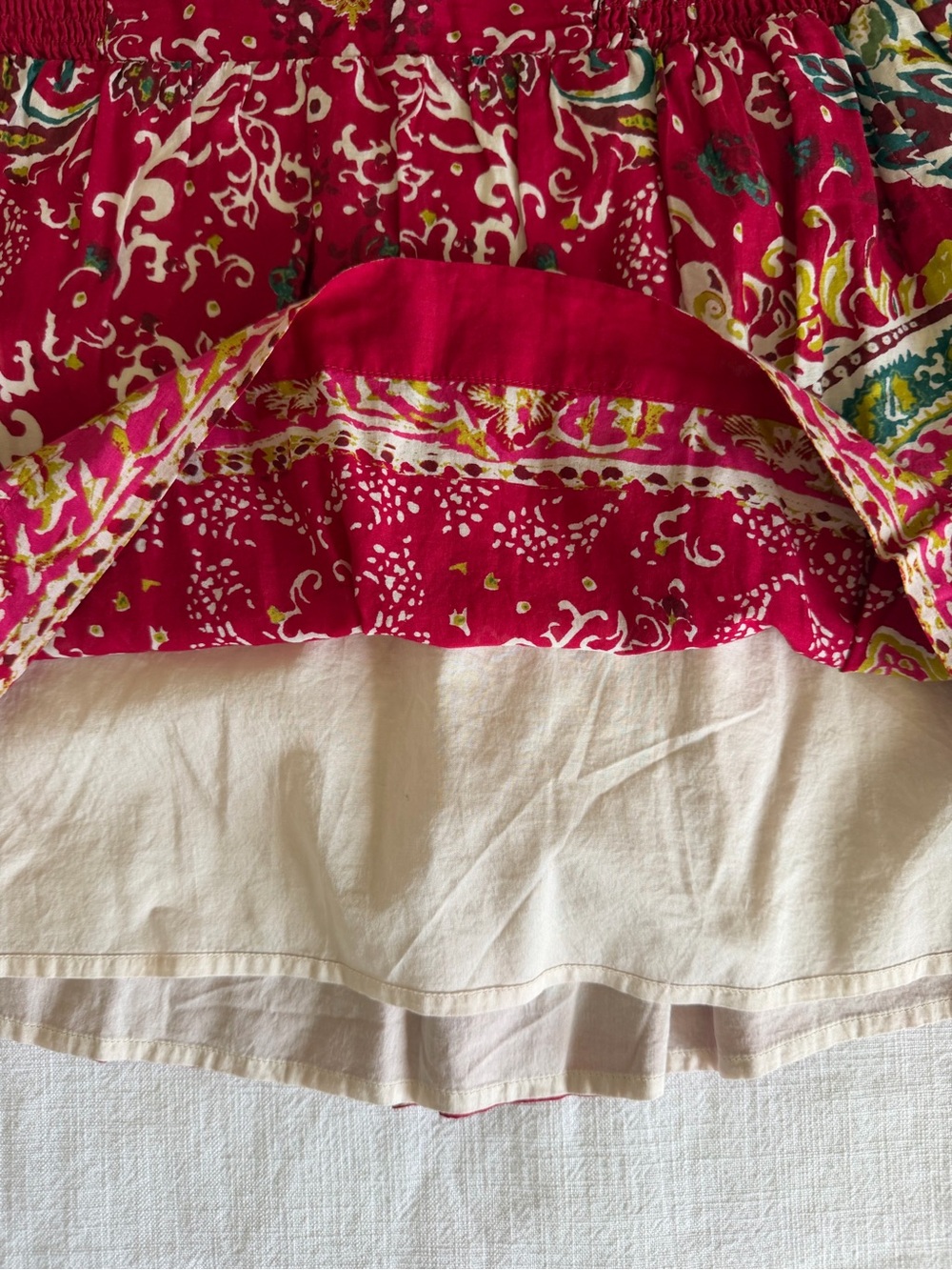 Lucky Brand 100% Cotton Red Smocked Waist Floral Mini Skirt - Picture 7 of 10